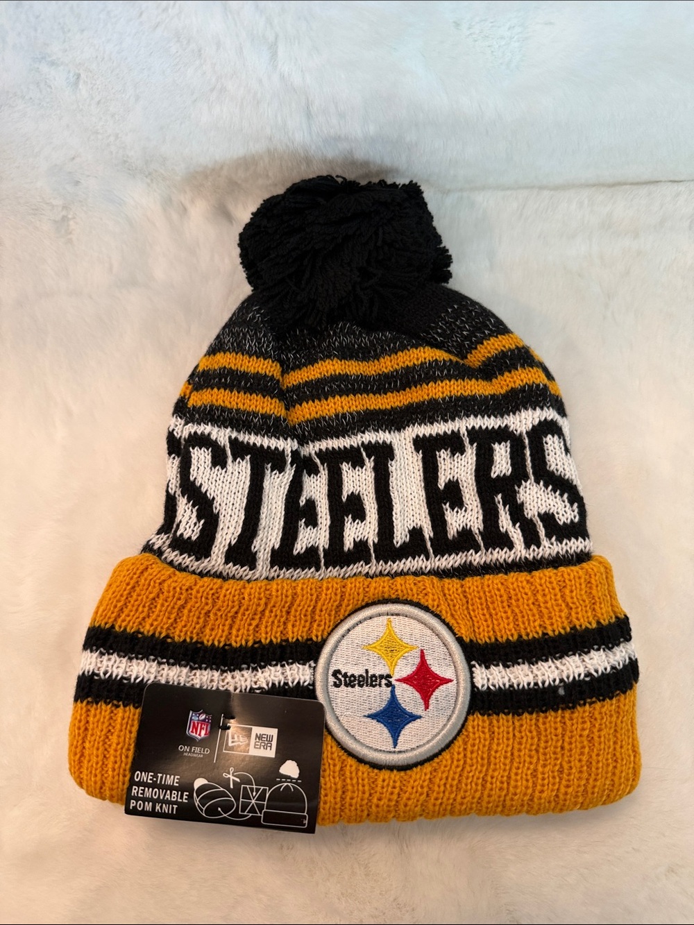 NFL Steelers Pom Knit Beanie - Black, Gold, White